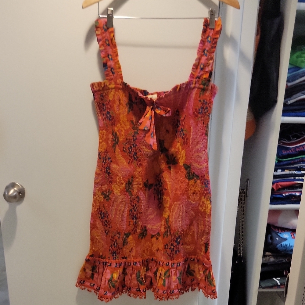 FARM Rio Orange Pink Floral Midi Dress